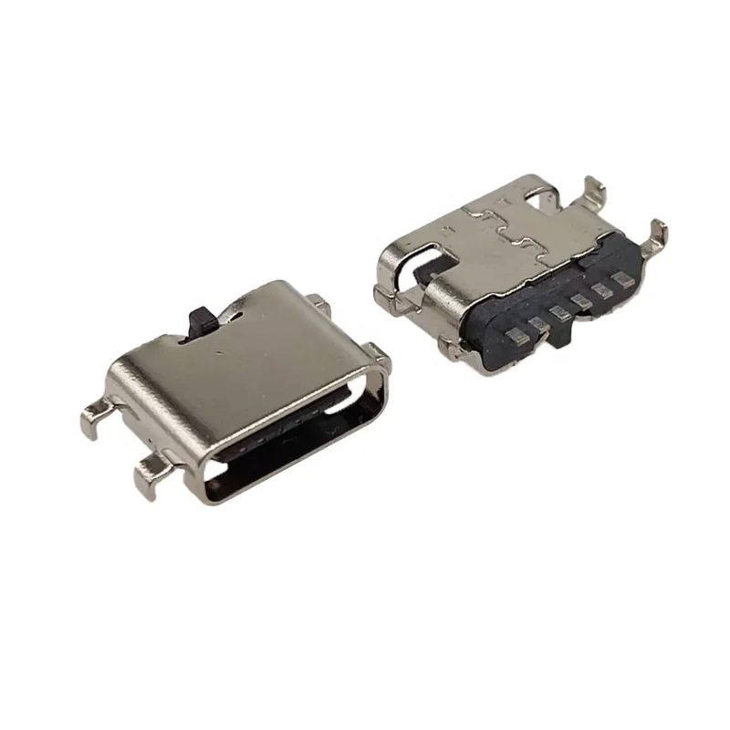 USB type C Female connector 6 pin smt Usb-c Connector Single Row Sinking Plate 0.8/1.2/1.6