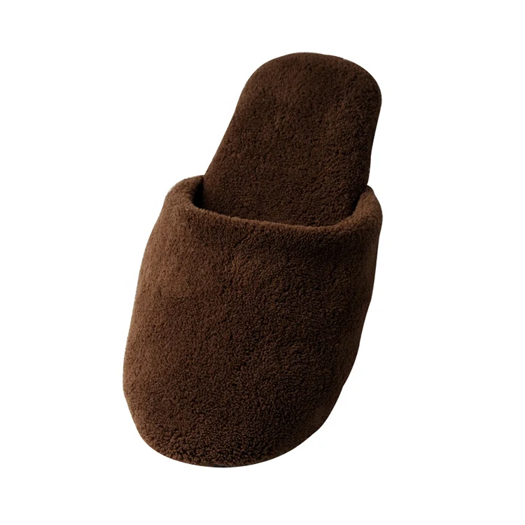 Custom Logo Luxury Coral Velour Brown Disposable Hotel Slipper Wholesale