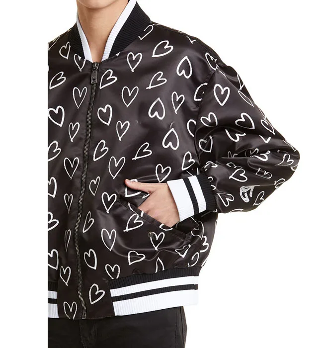 jackets for men 2023 Oem Custom classic Heart pattern printed satin Geometric pattern satin Bomber jacketoutdoor Jacket Men