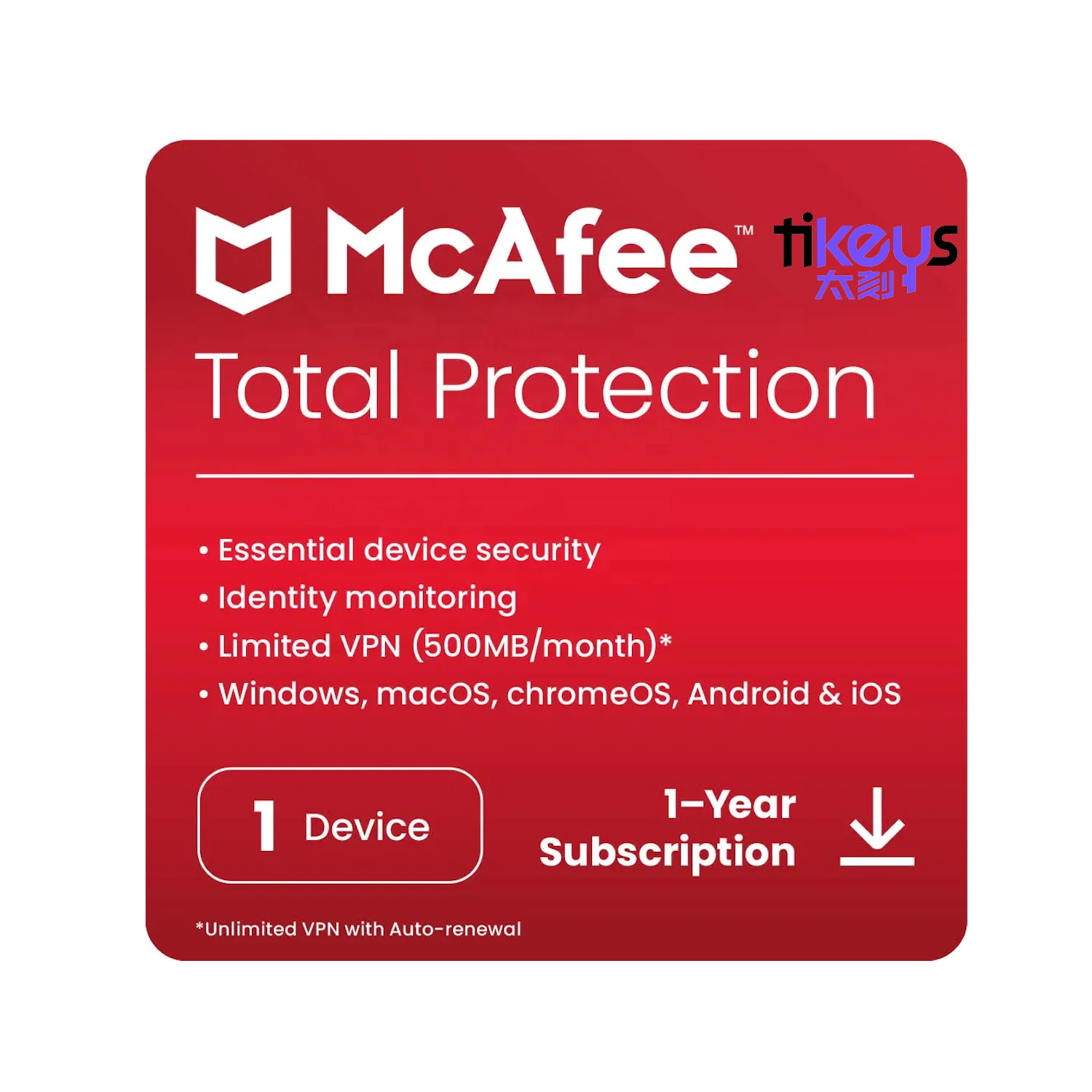 24/7 онлайн-Доставка по электронной почте McAfee Total Protection 2023 1 устройство год Bind Key Security softive Официальный сайт