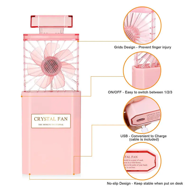 Easy Darry Outdoor Portable White Pink Blue Black Usb Rechargeable Desk Perfume Handheld Mini Fan