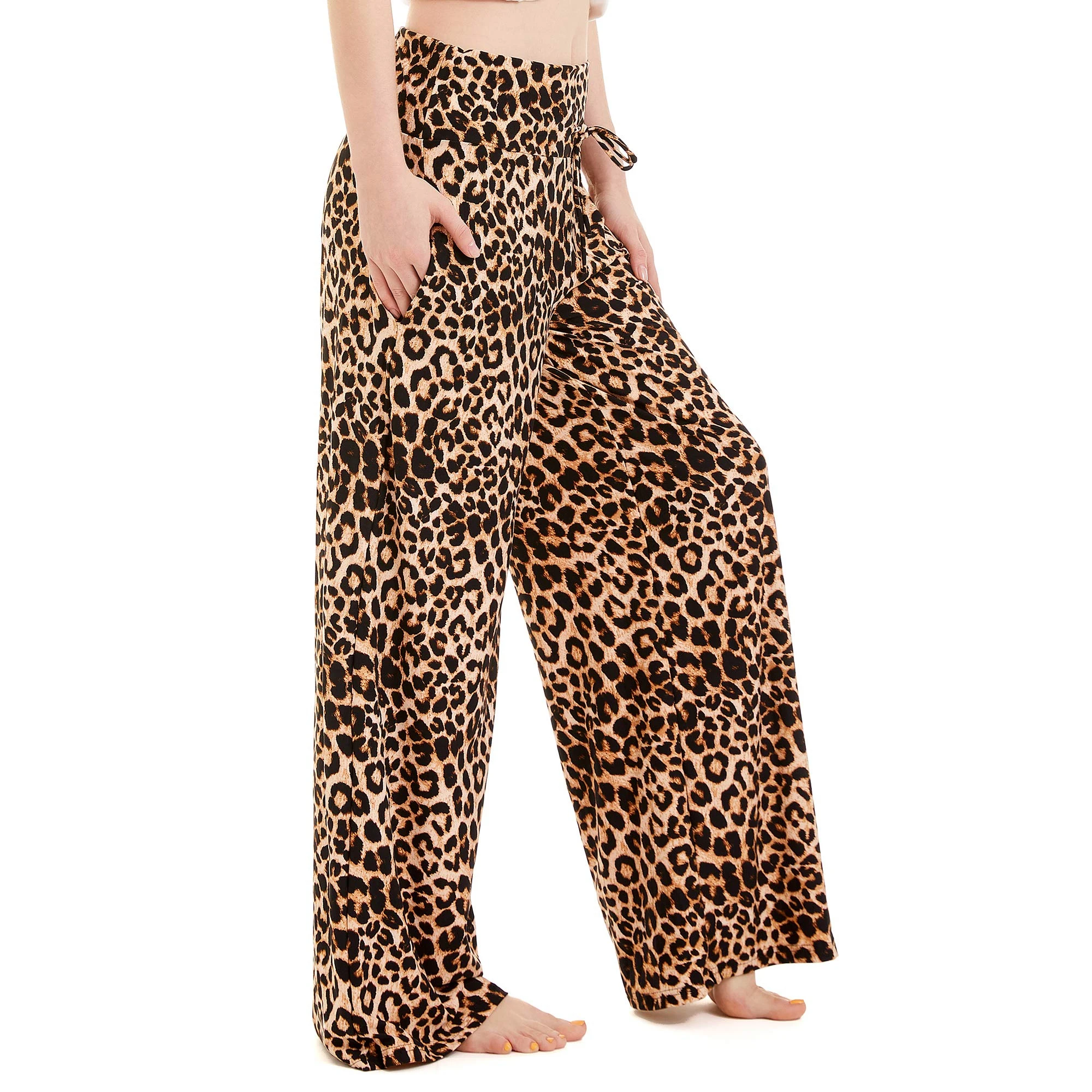 Whole ladies fashionable printed high waist PJs sweat palazzo pants women sleeping leggings pants
