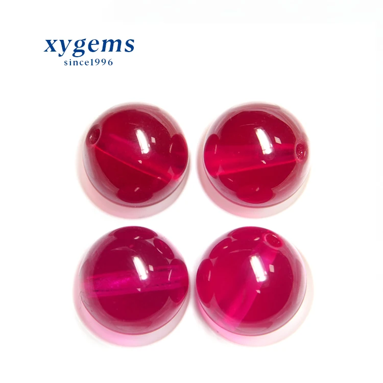 XY Gems Nice Quality Synthetic red corundum perforated ruby ball price of ruby beads gemstone 5# 5mm