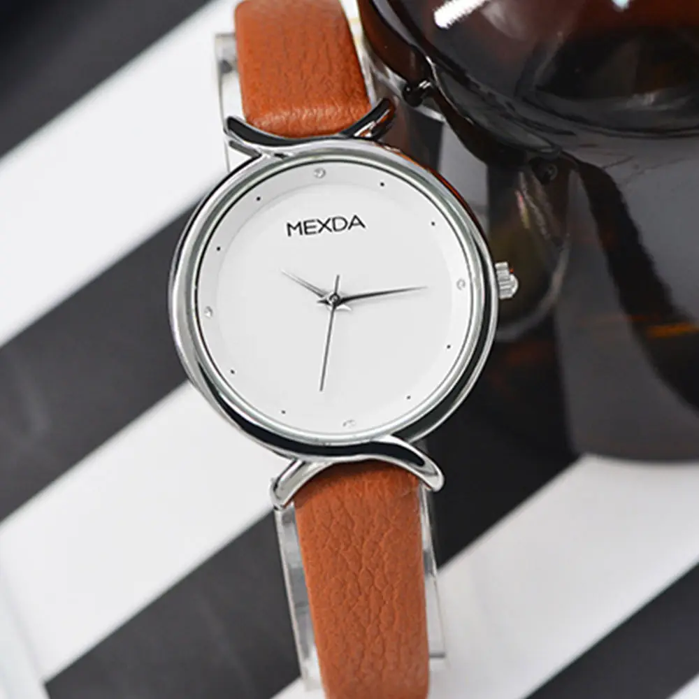 mexda brand custom logo stainless steel rose gold case leather band sky star dial vintage lady modern design diamond watch