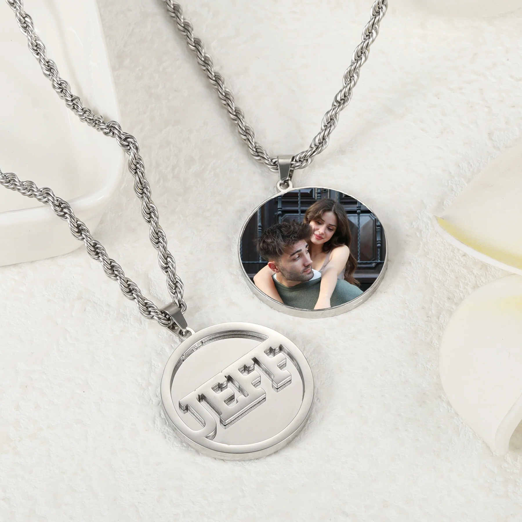Hip Hop Jewelry Medallions Personalized Picture Pendant Custom Big Circle Photo With Name Necklace For Men Women