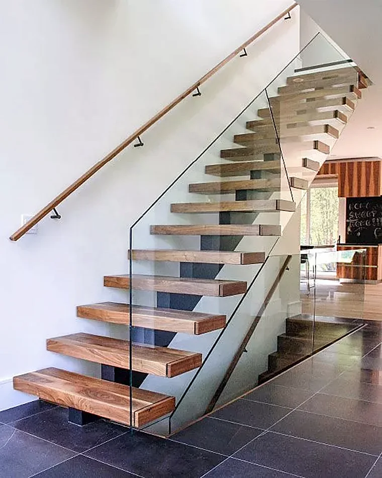 Hot Sell Apartment/Hotel single steel stringer straight floating stairs modern mono stringer wooden staircase