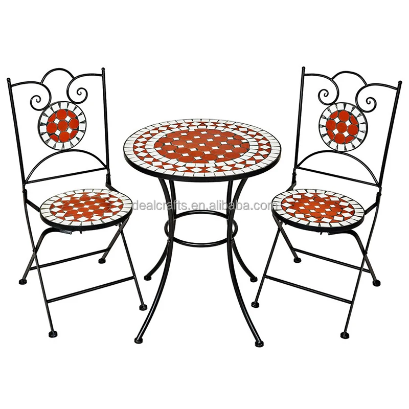 Mosaic garden table with 2 chairs outdoor furniture set decor terracotta pottery
