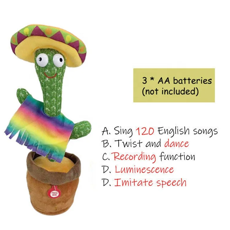 Electronic Cactus Toy Dancing Plush Toy Singing Dancing Twisting Lighting Recording Talking Cactus Bailarin With Clothes