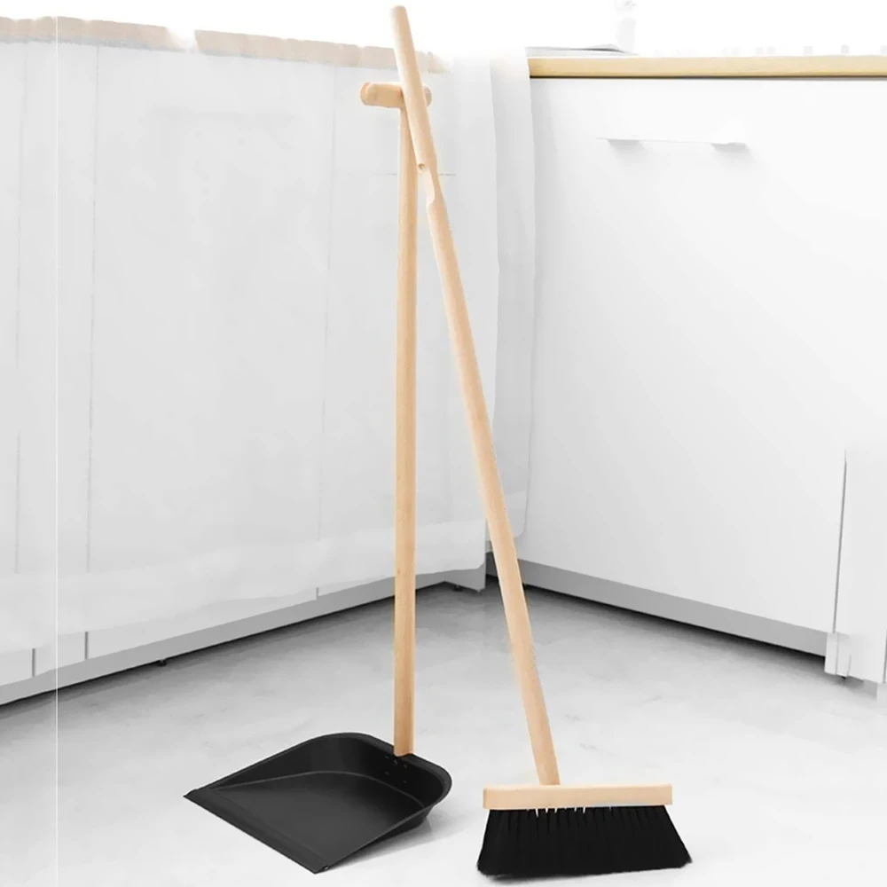 FSC Sustainable High quality upright lobby long handle wooden broom wooden dustpan and brush set