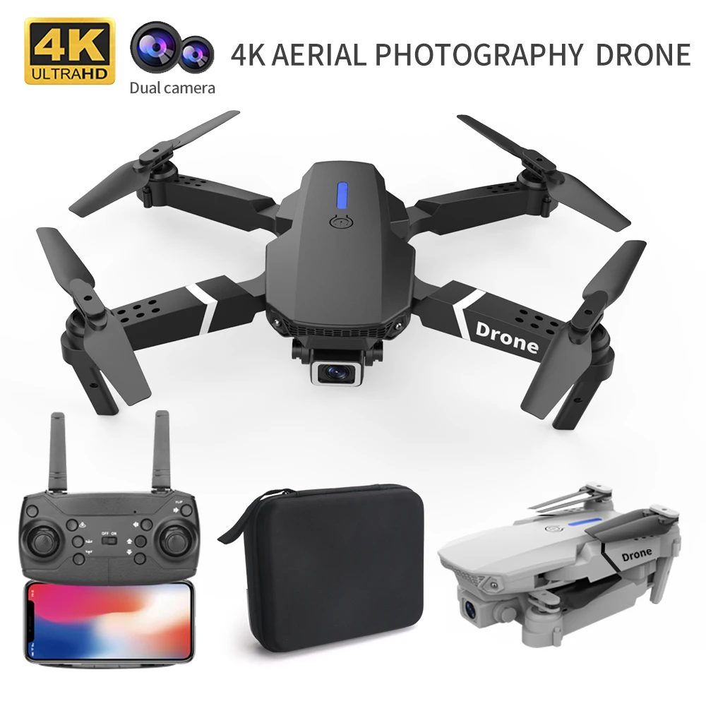 Радиоуправляемый Дрон Flyxinsim E88 + PRO с двойной HD камерой 4K складной квадрокоптер большим радиусом действия для селфи