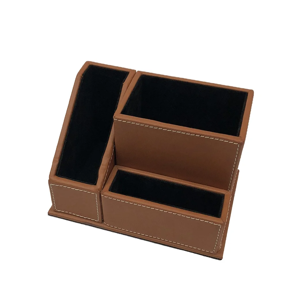 Custom Faux Leather Office Desktop Storage Boxes Table Desk Top Organizer for Office