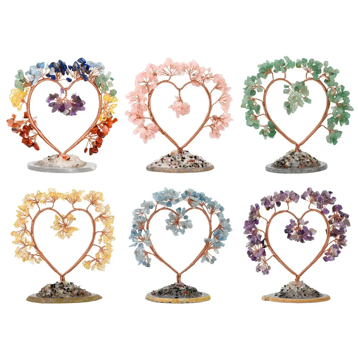 Wholesale Crystal 15X15CM Amethyst Rose Quartz Crystal Heart-shaped Tree Decoration Carved Engraving Technique Mascot