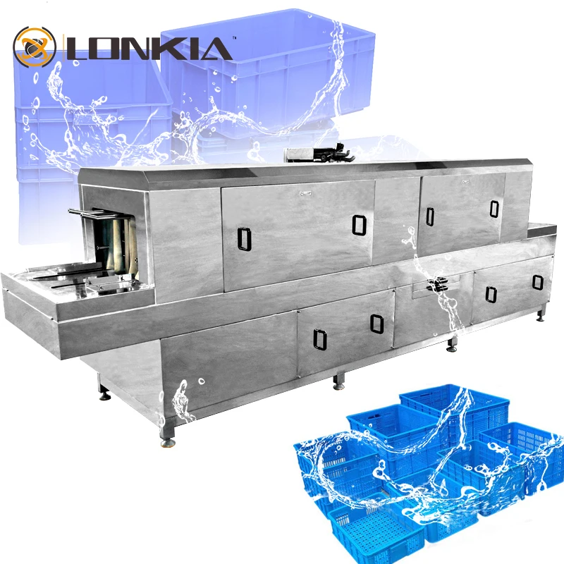 Lonkia China manufacturer tray crate box basket washing and drying automatic turnover type crate washing machine basket washer