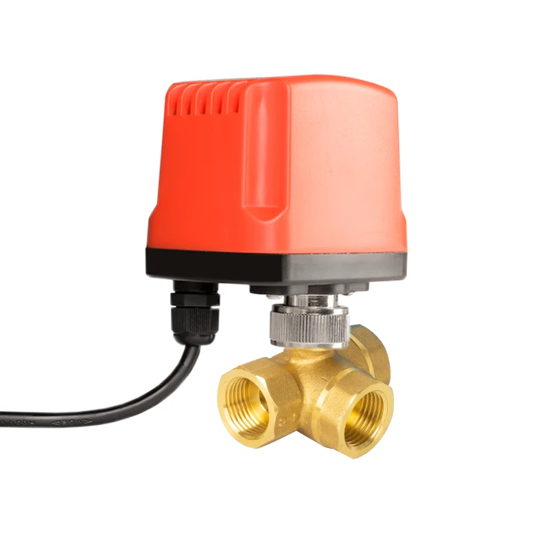 Customized DN25 quick opening and closing electric three-way ball valve normally closed threaded high flow brass valve for water