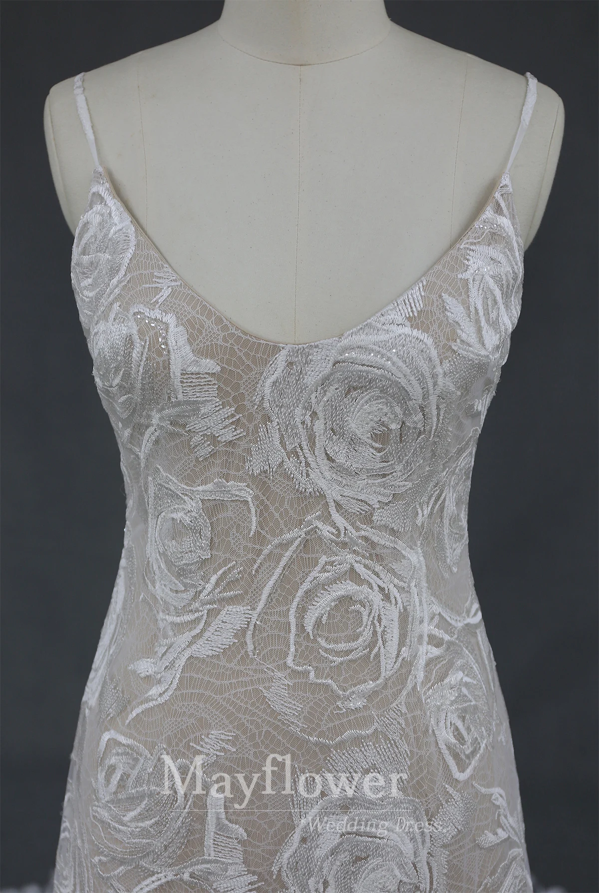 Beautiful scoop neckline bridal gown mocha floral lace wedding dress new model