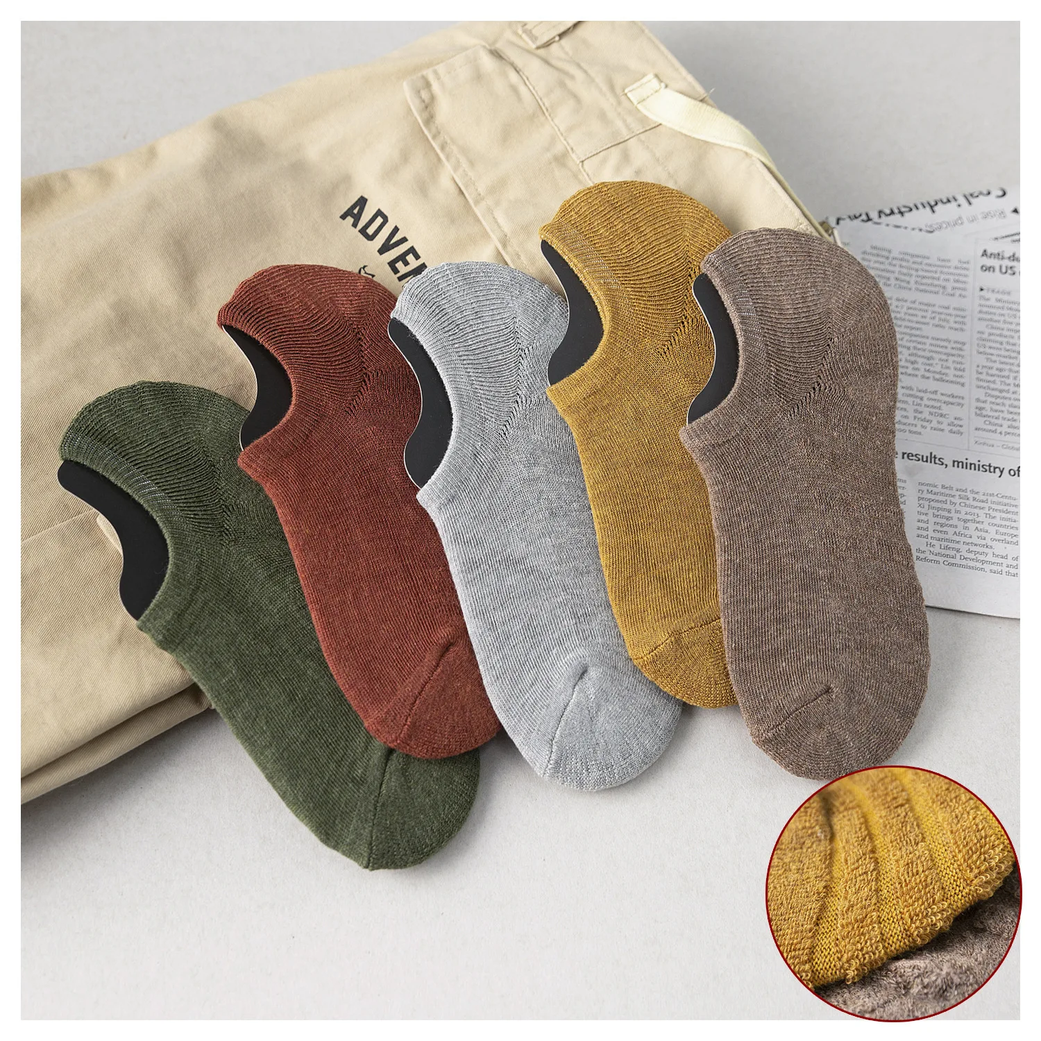 High quality low cut no show socks non slip men cotton knit invisible socks