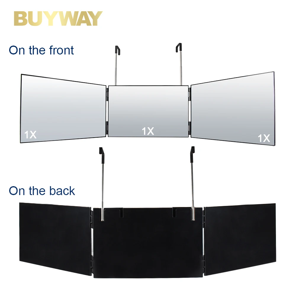360 Degree 3 Way Mirror Fold Trifold Hair Cutting Mirror To Self Cut Shave At Home On The Door With Led Light Mirror