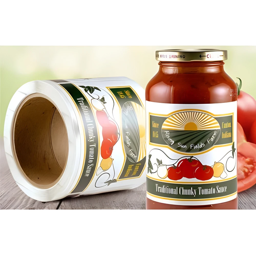 Custom Waterproof Roll Adhesive Glossy Spice Jar Label Hot Sauce Label Food Ketchup Bottle Packing Ketchup Tomato Sauce Sticker