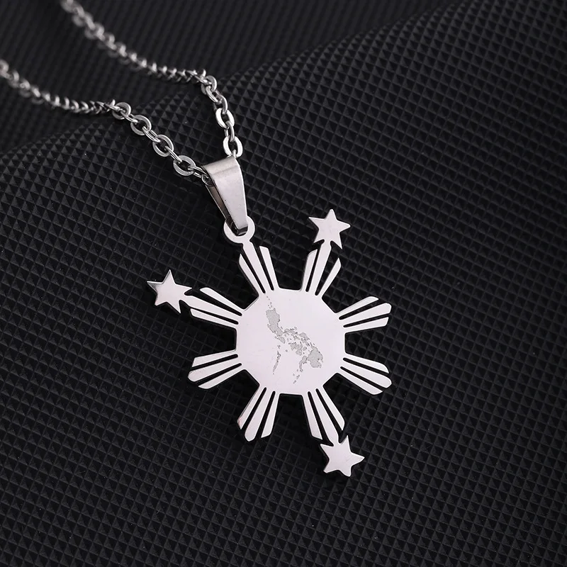 European and American fashion titanium steel smooth gold Philippine map modeling necklace unisex couple necklace