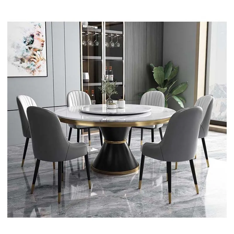 Luxury Leather Dinner Dining Table 6 Chairs Set Modern Marble Dining Room Furniture Table Set