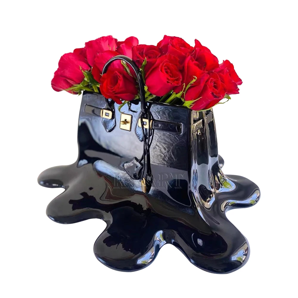 New handbag vase decoration flower vase bag decorative sculpture Creative fashion port art handbag vase modeling