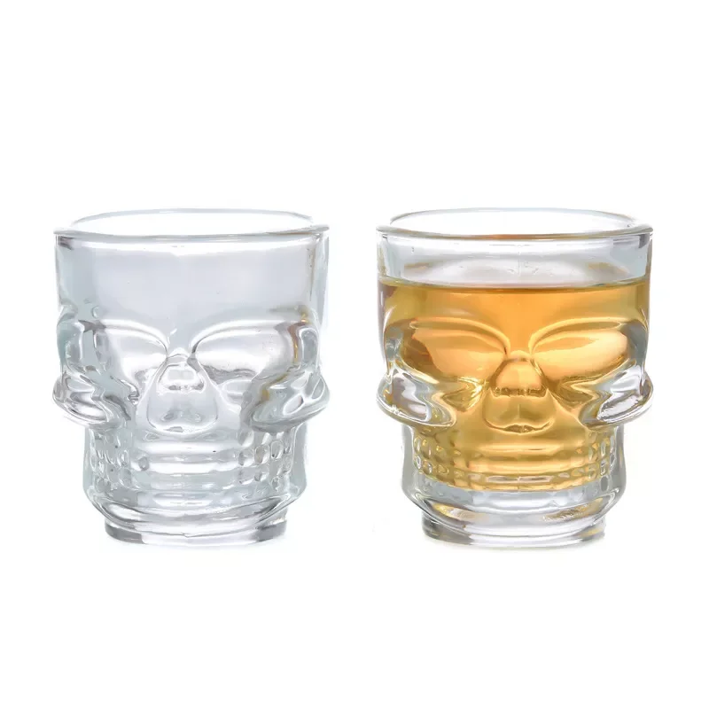 Custom color 1.5oz 45ml clear whisky vodka  glass cup skull shaped shot glass set for gift bar party