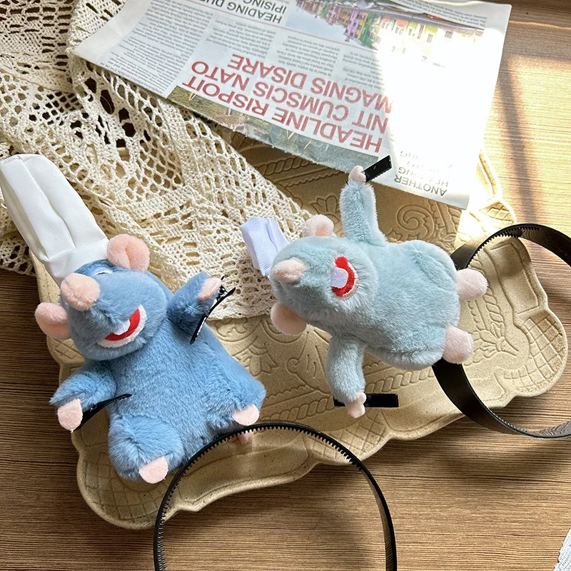 2024 Remy Ratatouille Women Cute Mouse Cartoon Animal Plush Toy Headbands Cosplay Props Halloween Costume Headwear