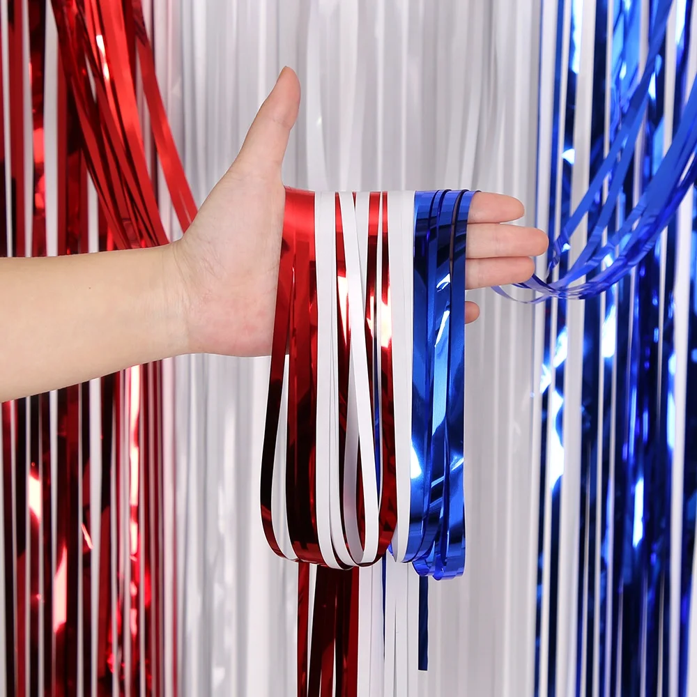 4th of July Red White Blue Tinsel Foil Fringe Curtains DIY Garland Independence Day Party Photo Booth Props Backdrop