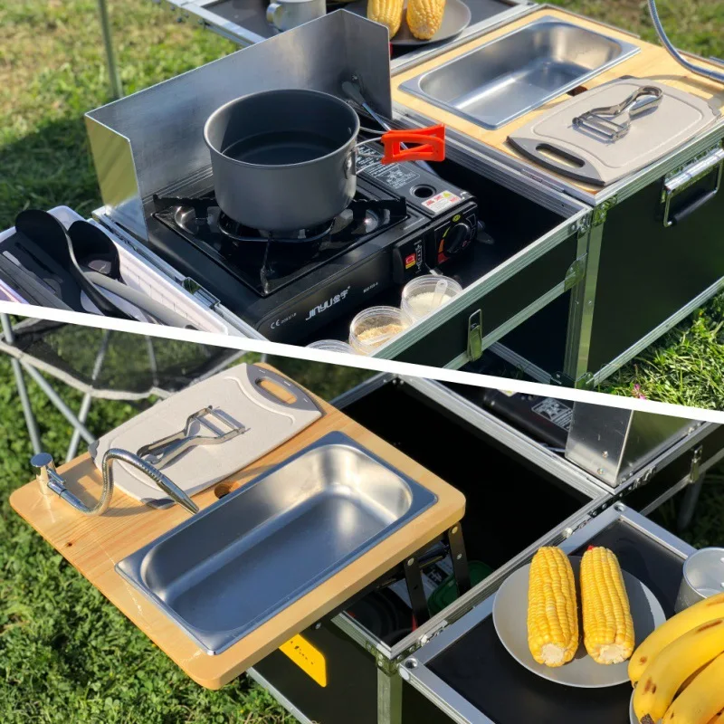 Outdoor Mobile Kitchen Foldable Mobile Kitchen Portable Camp Kitchen With Water Tap
