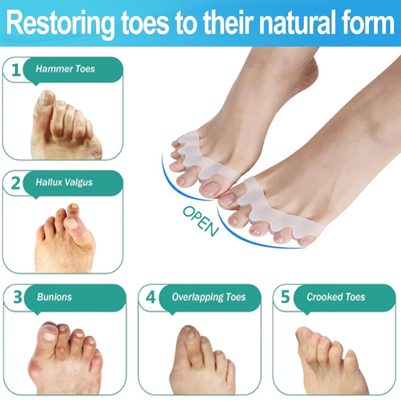 Preventing Rubbing Bunion Corrector Overlapping Hammer Toe Straightener Stretcher Soft Silicone Gel Toe Spacers for Bunions