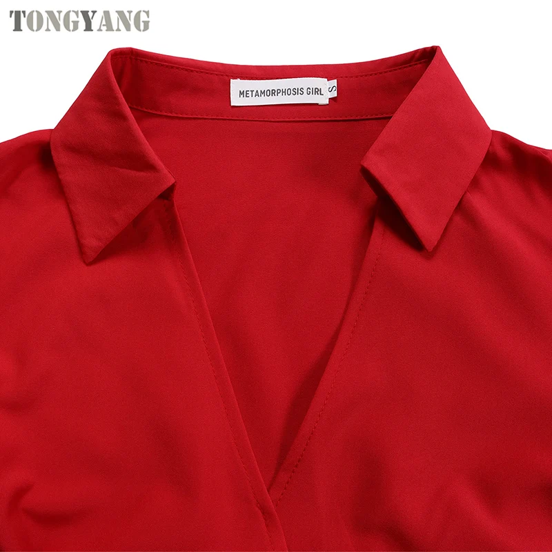 TONGYANG Trendy Spring Dresses Women Lady Elegant Solid Color Long sleeve V-neck Pleated Dress Elegant Casual Dresses With Belt