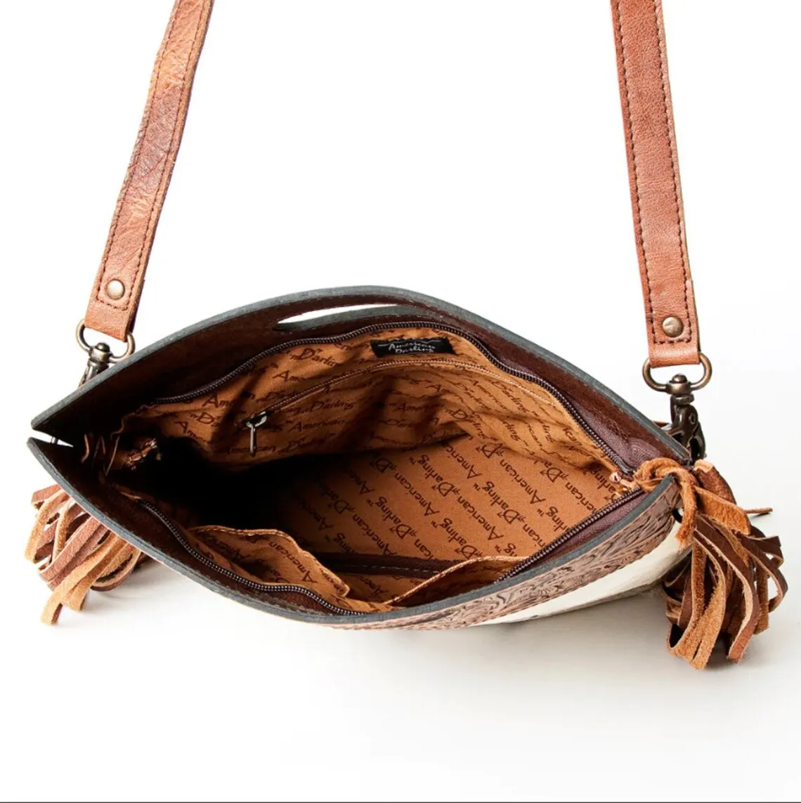 Best Seller Western Hand Tooled Genuine Leather Purse Cowhide Crossbody Saddle Blanket Bag Fringe Bolsa Wholesale Manufacturer