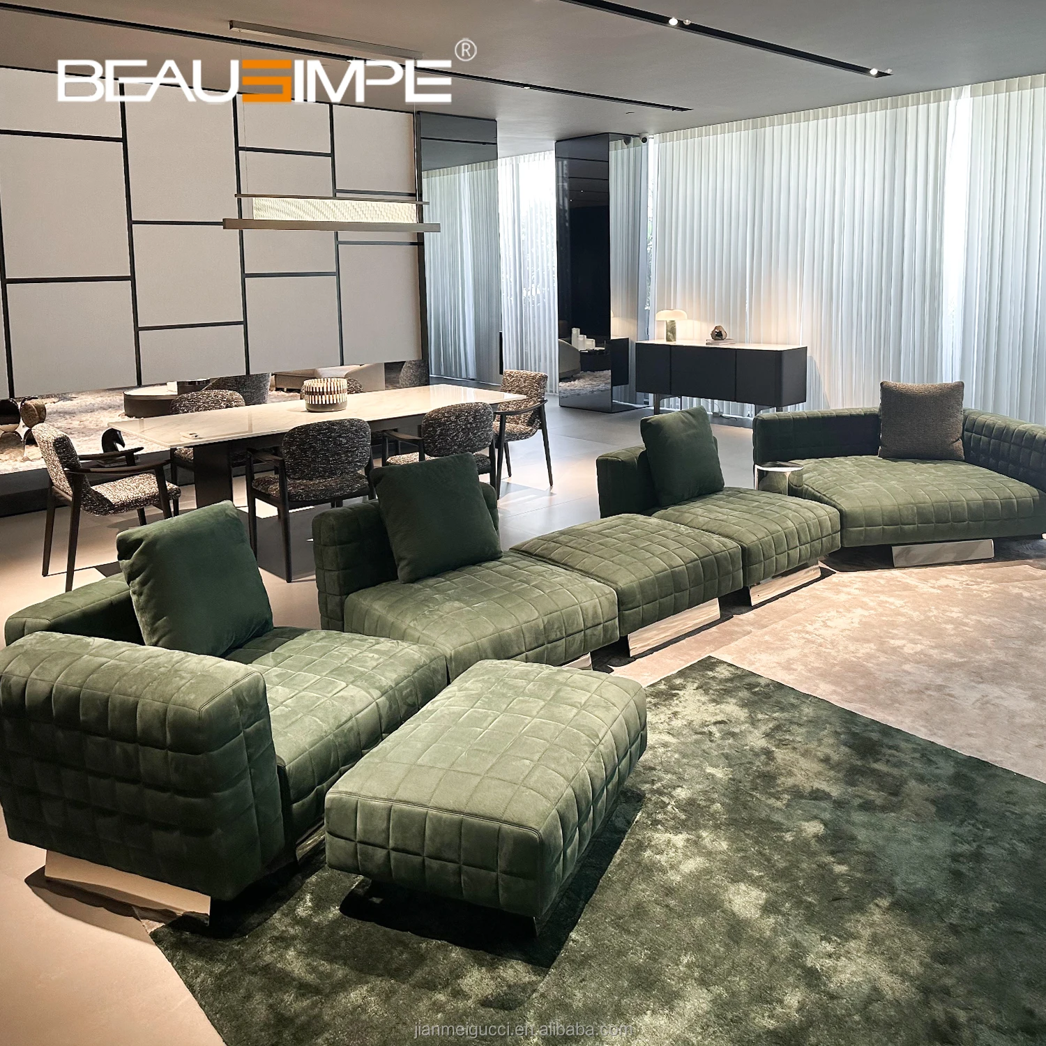 Twiggy sofa for modern minimalist style living room furniture modular design couch with nubuck leather glossy metal finish