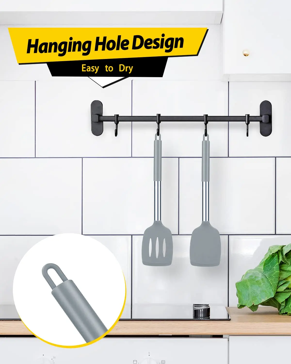 Wholesale High Quality Kitchen Accessories Stainless Steel Handle Non-stick Pan Heat Resistant Black Silicone Spatula