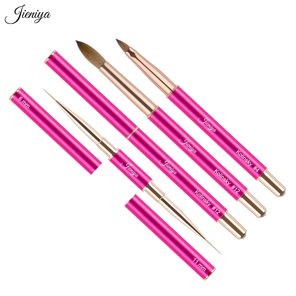 Customized LOGO Kolinsky And Nylon Pink Metal Handle 3D Nail Art Brush Set Painting UV Gel Nail At Liner Brush acrylic brush