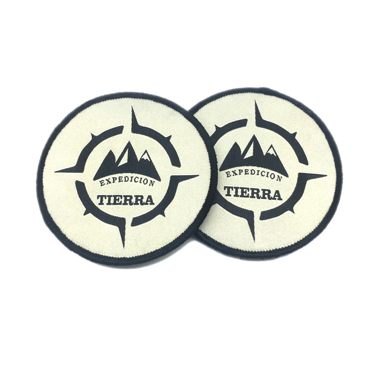 Custom Round Woven Logo Patch Merrow Border Machine Woven Patches For Hats