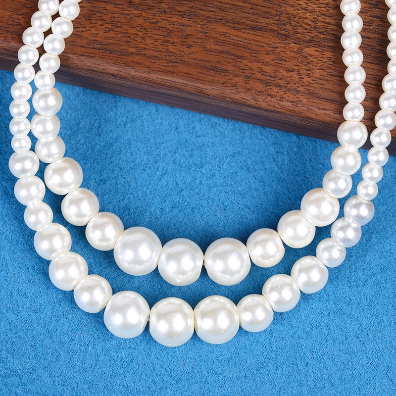Hot Sale Glass Pearl Necklace 2 Layer Niche design Choker 4mm 6mm 8mm 10mm Layering For Women