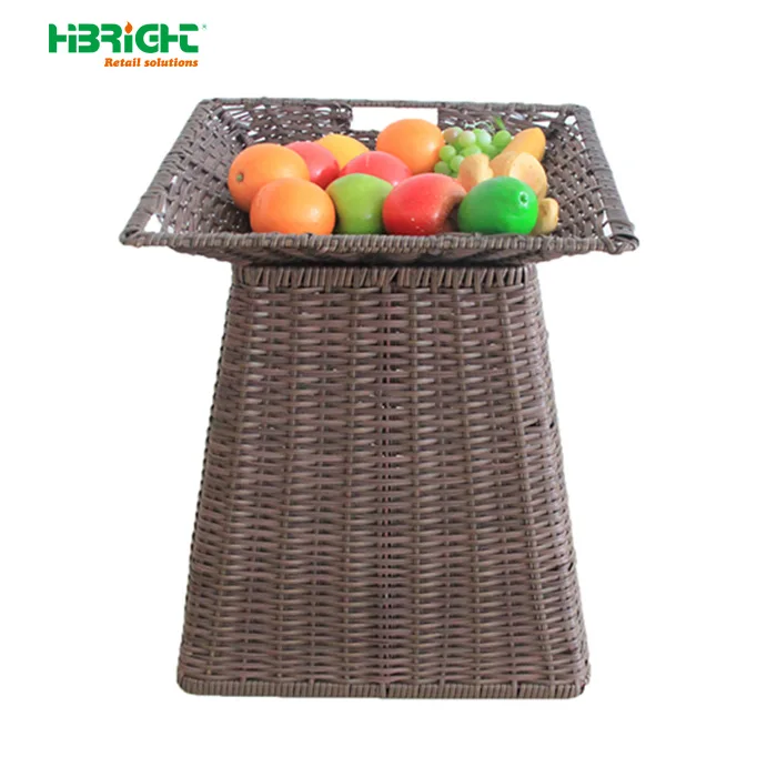 PE plastic wicker rattan fruit display round promotion basket