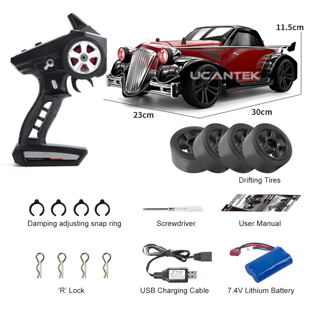 2.4G 1/16 Electric Classic Vintage Drift RC Car 4WD 35KM/H High Speed Racing Remote Control RC Car For Adults