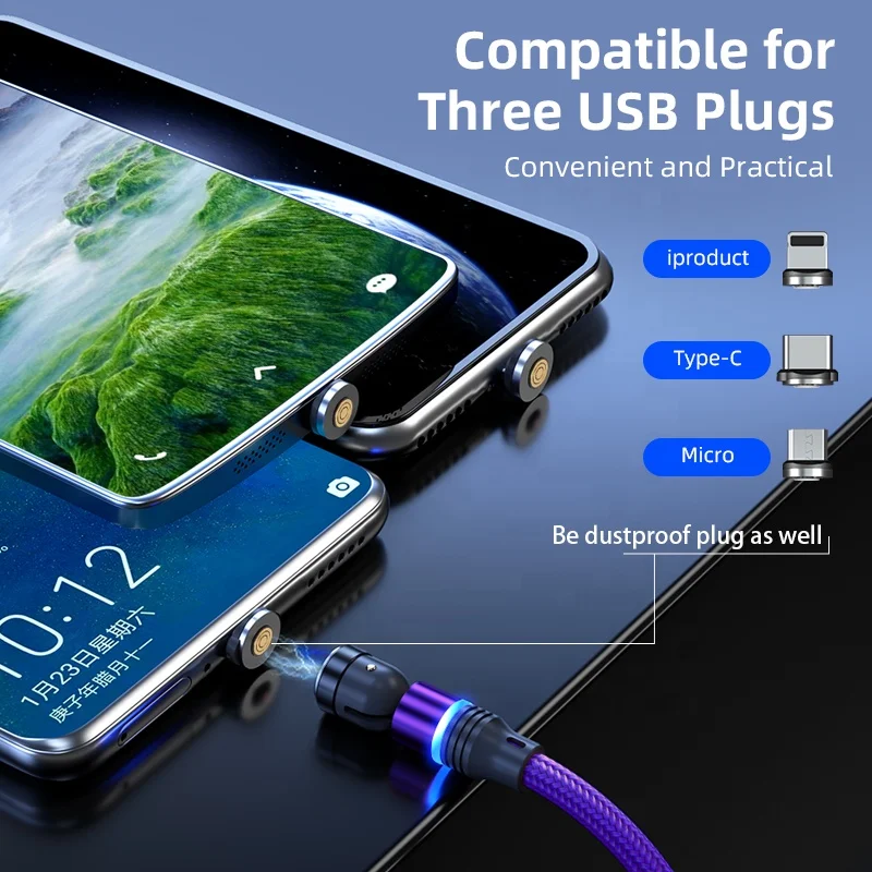 wholesale mobile accessories cell phone cable magnetic data cable 540 degree rotating charger for all phones