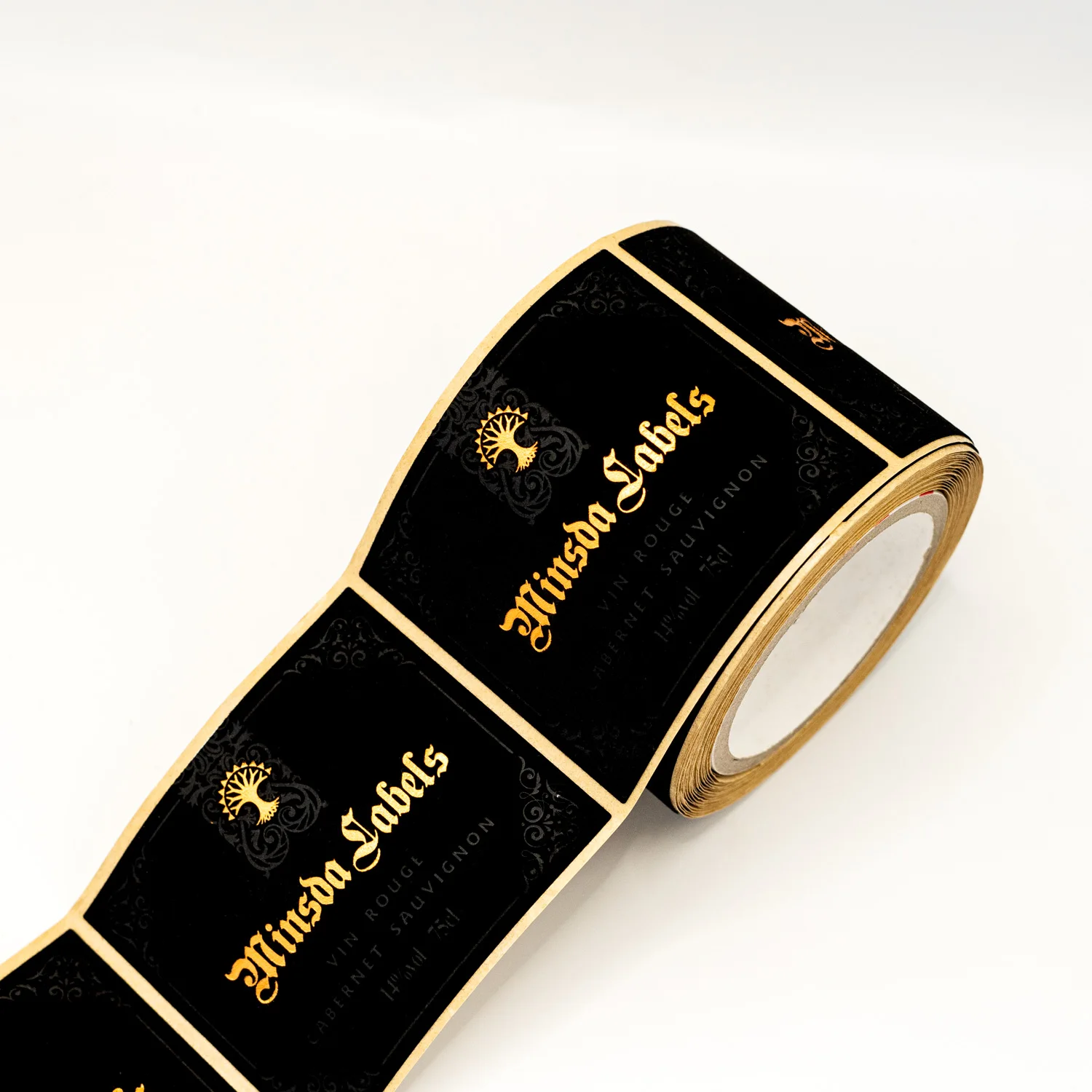 Custom Adhesive Paper Embossed Logo Velvet Fabric Flocking Label Sticker Gold Foil Perfume Bottle Label