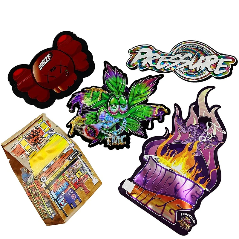 Пакеты из майлара с радужным выреком на заказ вашим логотипом защищенные от запаха Высококачественная упаковка жевания специальной формы съедобная молния 3 5 г 7 пакеты