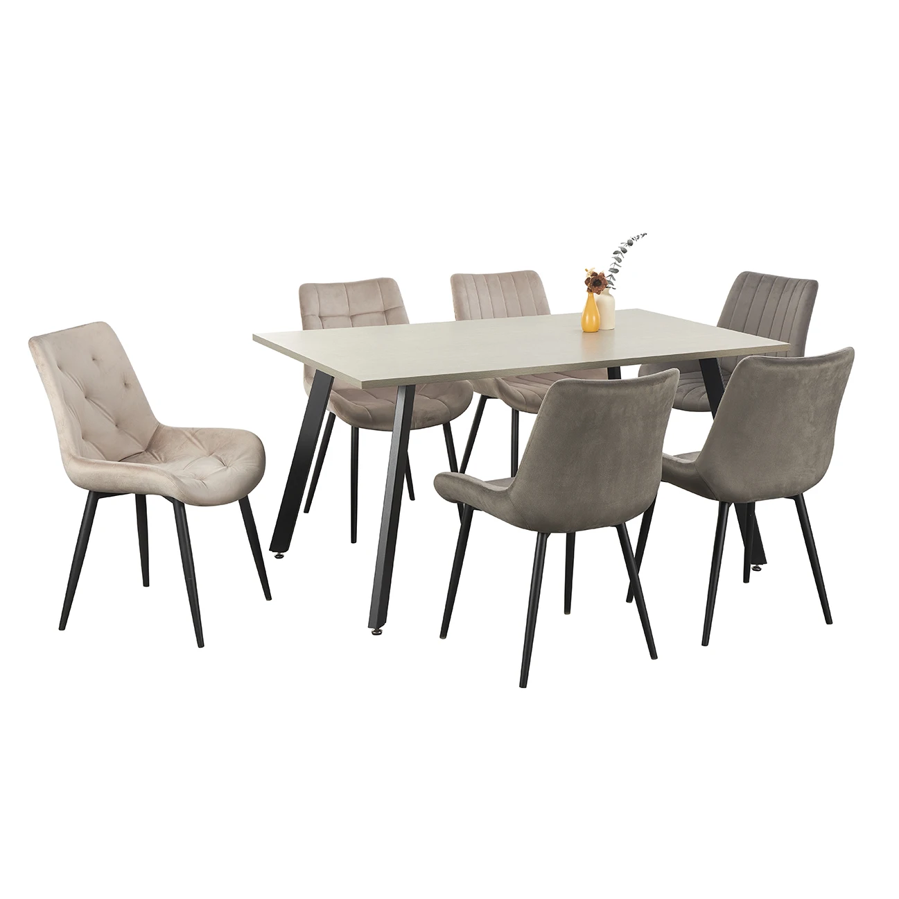 2024 Hot Sell Modern Nordic Cheap Dining Room Table and Flannelette Dining Chair PB Dining Table Set with for 6 Chairs Seater