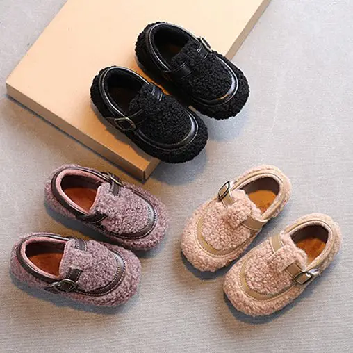 Fashion Baby Kids Soft Wool Felt House Shoes  Loafers Plush Cotton Slippers Walking Shoes Outdoor Indoor Moccasin Casual