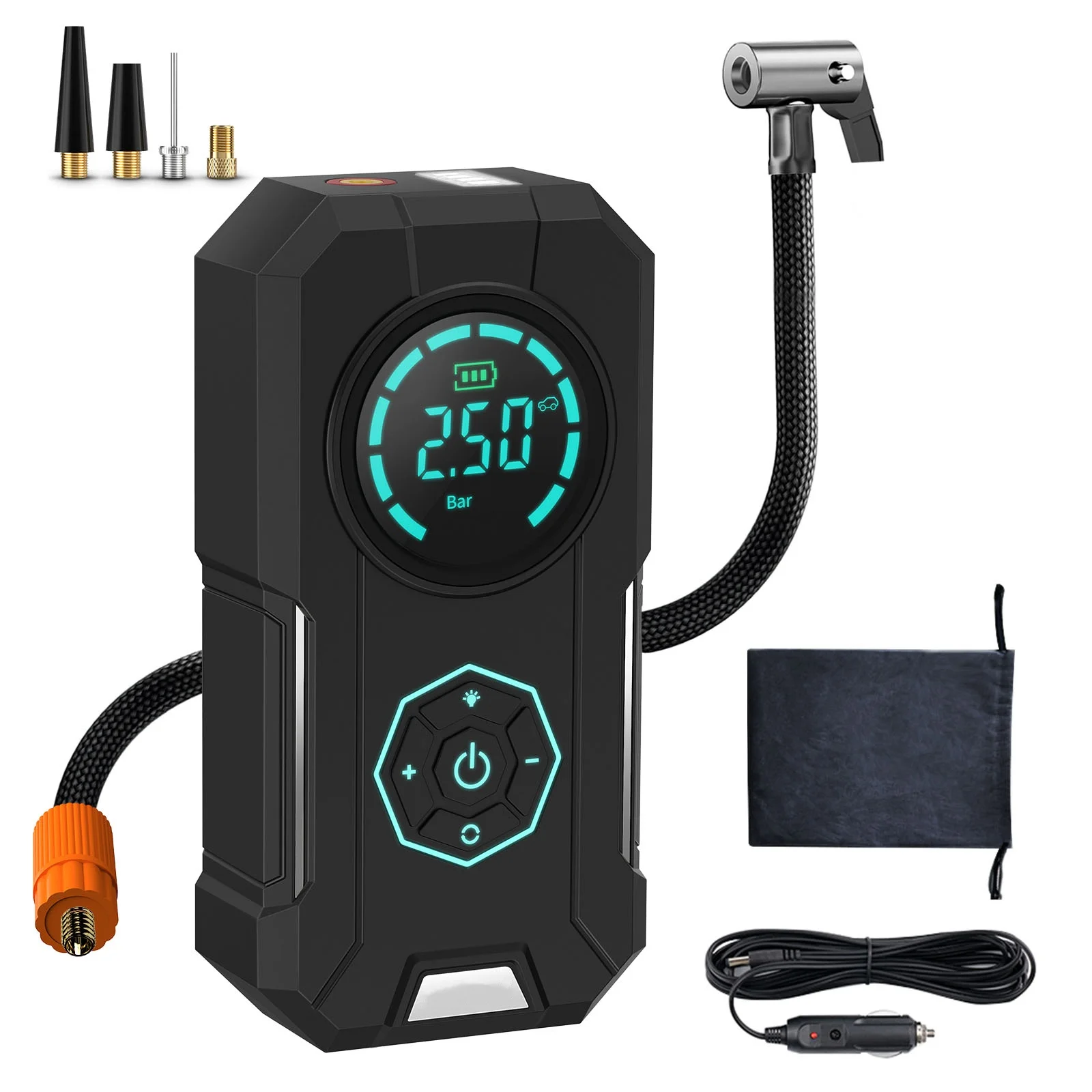 Hot Sale 150PSI ABS Portable Air Pump Tire Inflator with LED Light 120W Power for Car Bicycle Balls