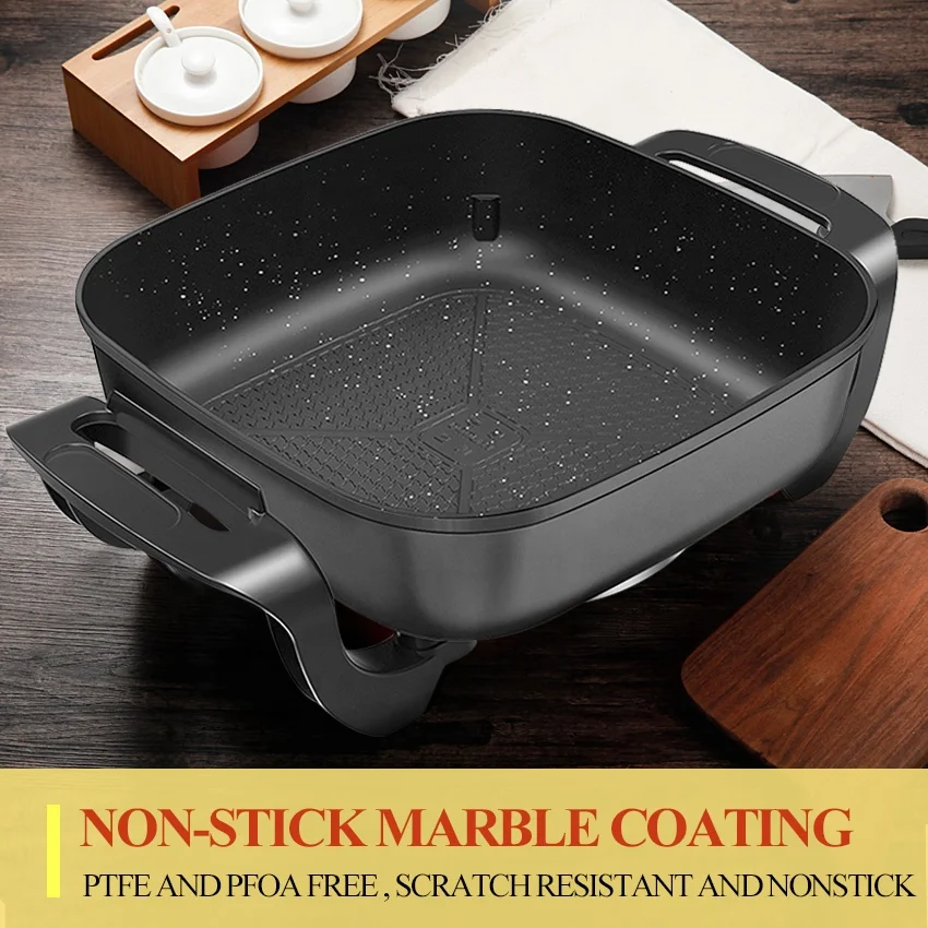 5 л квадратная электрическая сковорода обжигающий гриль легко Очищаемый антипригарный Электрический поддон высокой емкости 12-дюймовый паровой