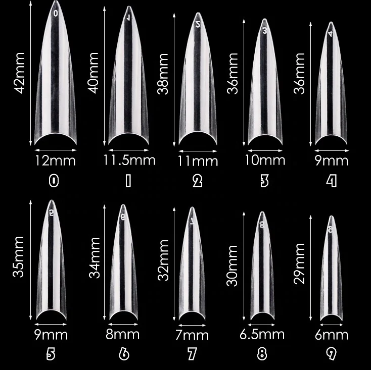 Professional nail extension French Tips Extra Long Stiletto False Nails  For Salon Tips 10 different sizes 600pcs/bag