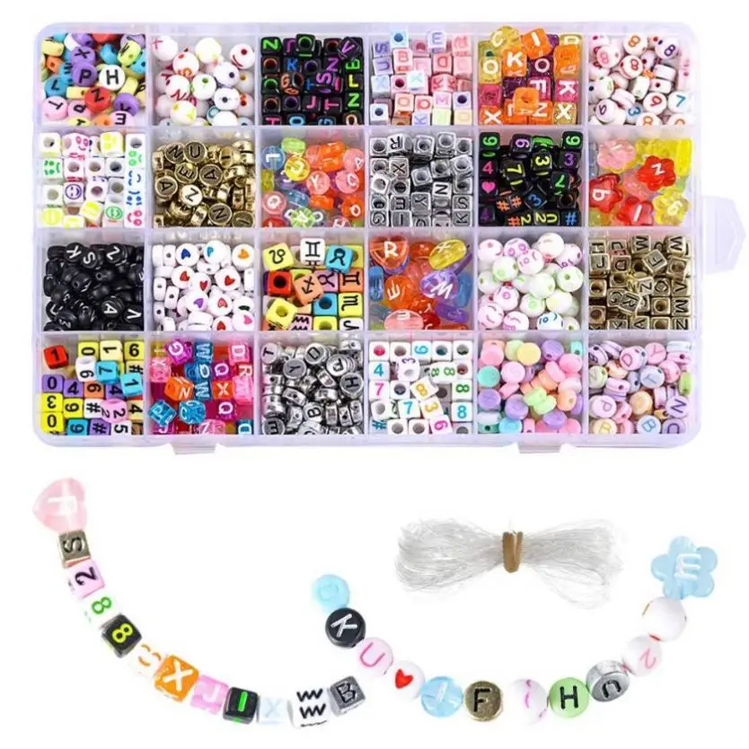 24 Grid DIY Pony Letter Beads Set For Jewelry Making Acrylic Medium Glass Beads Bracelets Transparent Beads Combination Set