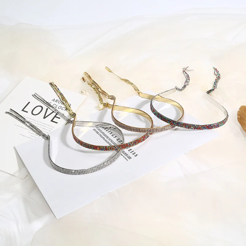 Корейский модный обруч для волос с блестящими бриллиантами и кисточками со стразами европейский американский простой красный