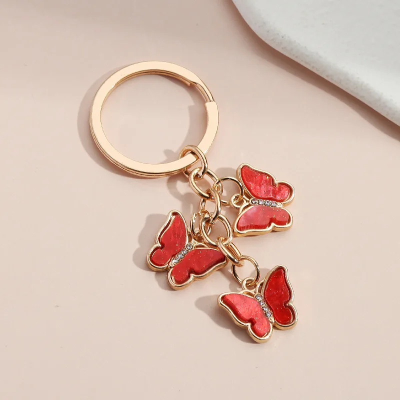 Rhinestone Butterfly Keychain Cute Key Ring Oil Dripping Flying Animals Key Chains For Women Girls Handbag Accessories Handmade